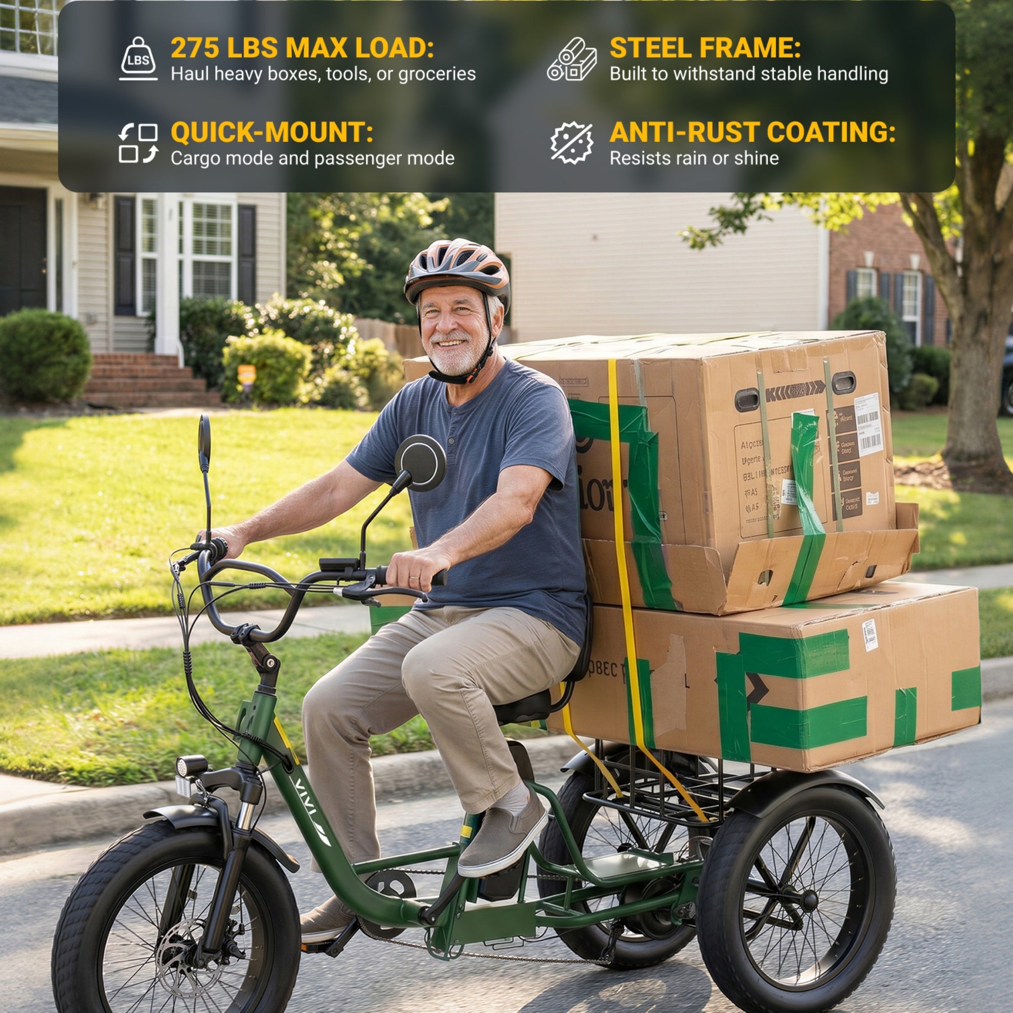 VIVI FAM01 Electric Trike Fat Tire Family Electric Tricycle SGS Certified to UL2849