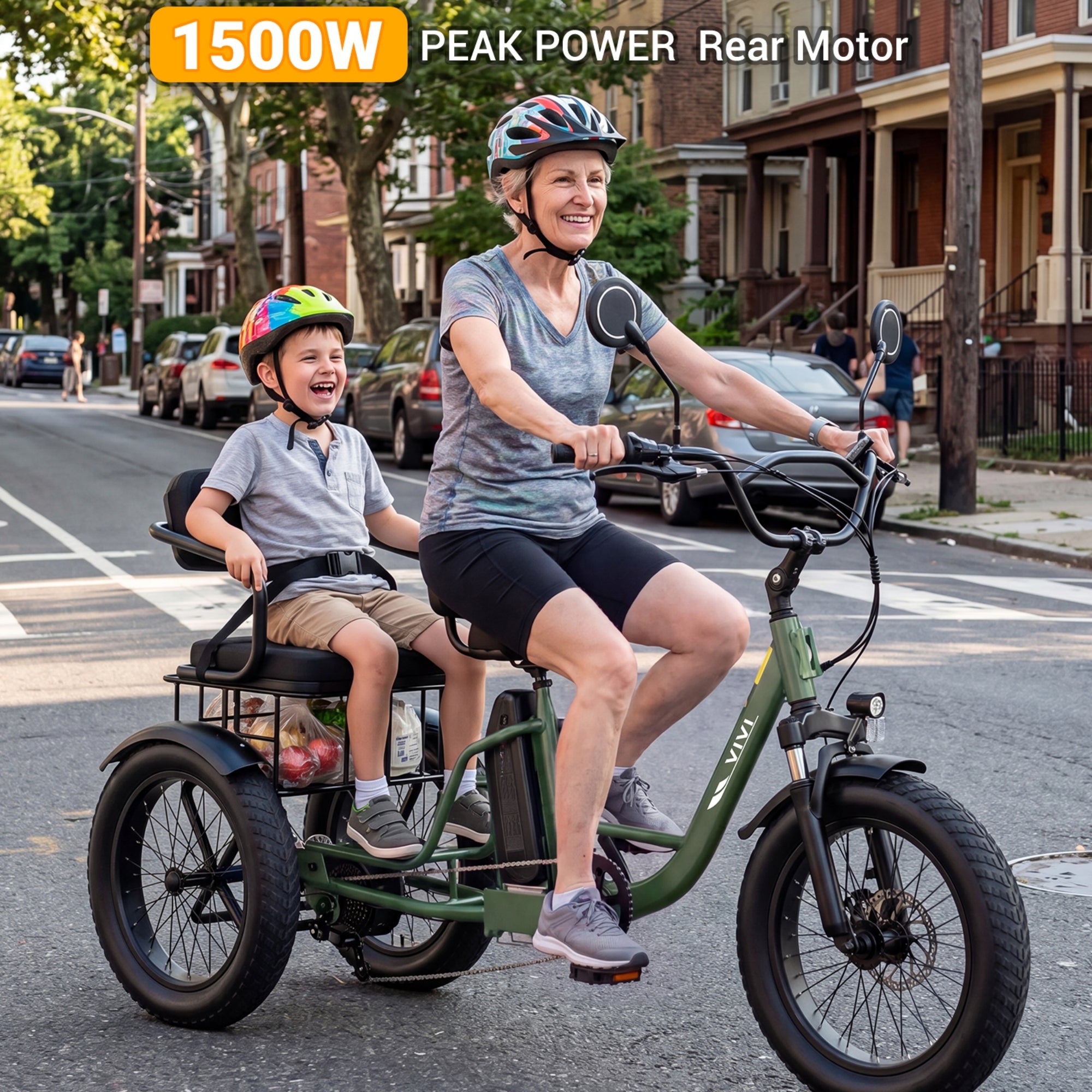 VIVI FAM01 Electric Trike Fat Tire Family Electric Tricycle SGS Certified to UL2849
