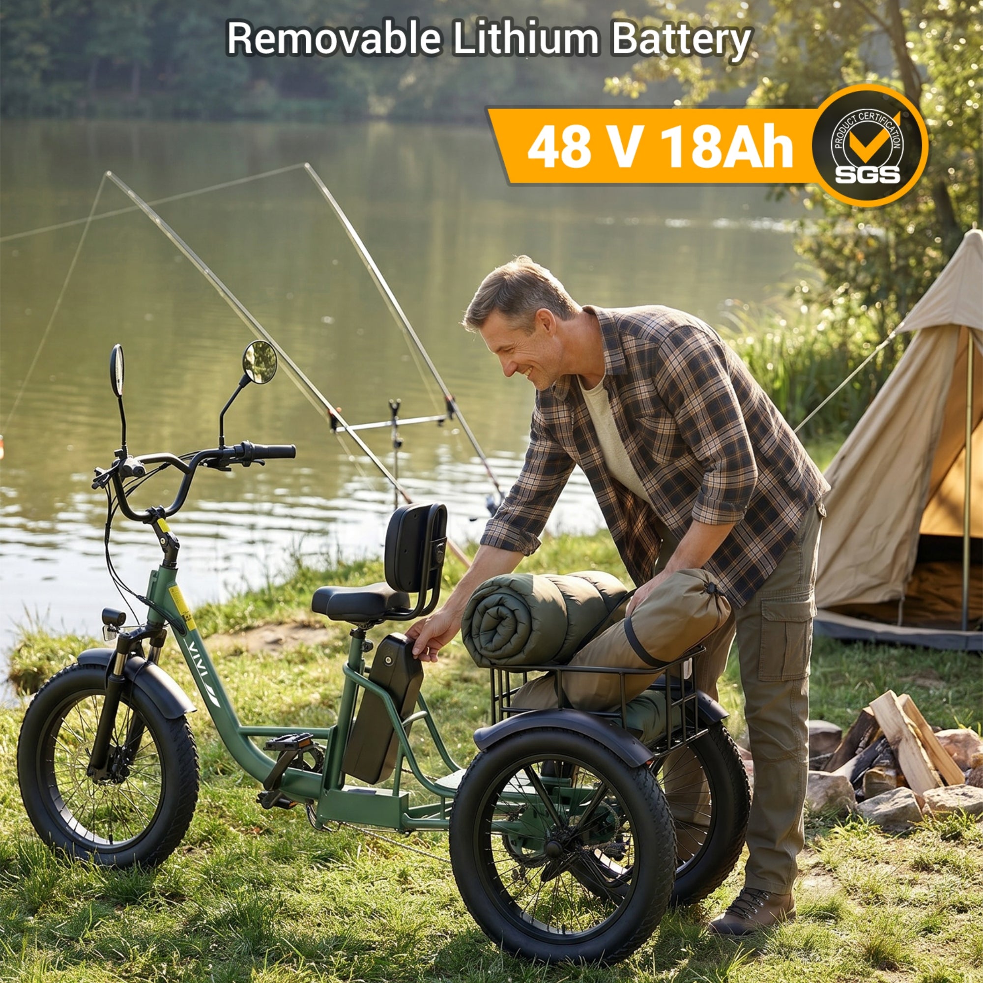 VIVI FAM01 Electric Trike Fat Tire Family Electric Tricycle SGS Certified to UL2849