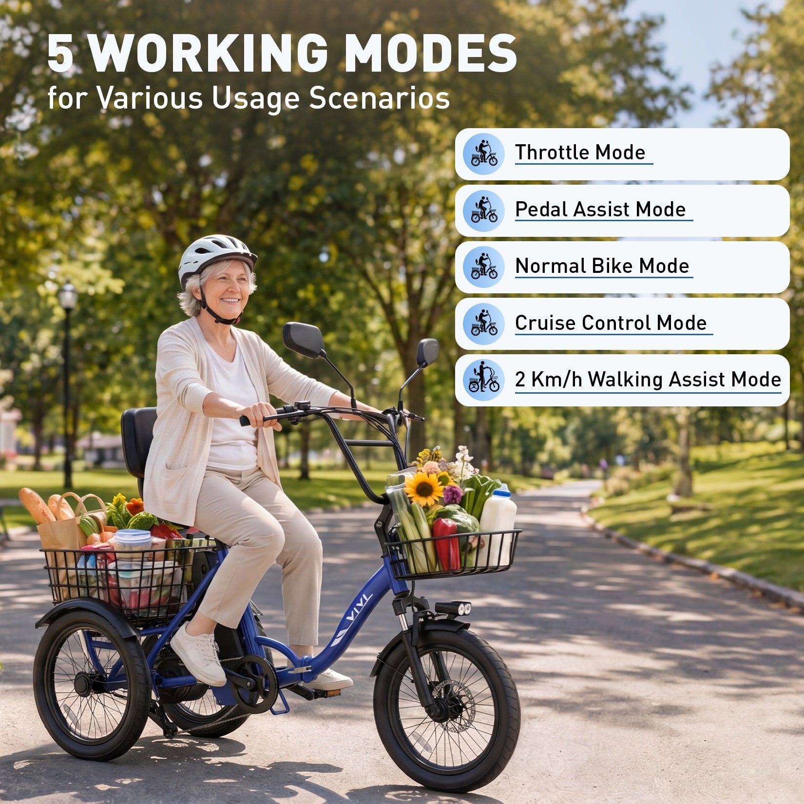 VIVI FatGo1 Electric Trike Folding Commuter Electric Tricycle SGS Certified to UL2849