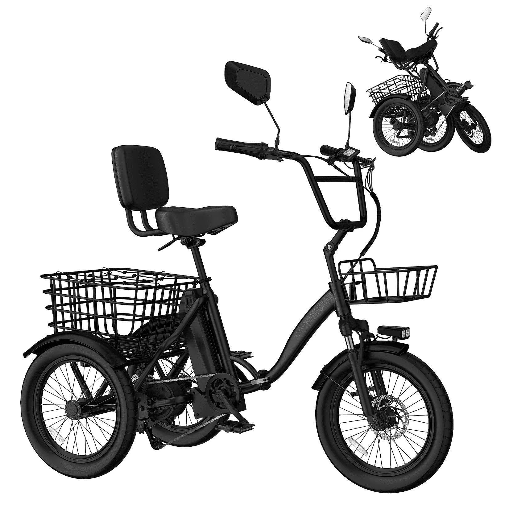 Electric Tricycle with 18''X3.0'' Fat Tires for Adult,3-Wheel e Bike with 2 Baskets, Peak 750W Motor, 48v 13.5AH Removable Battery, 15.5PMH Top Speed, and Up to 40+ Miles Range