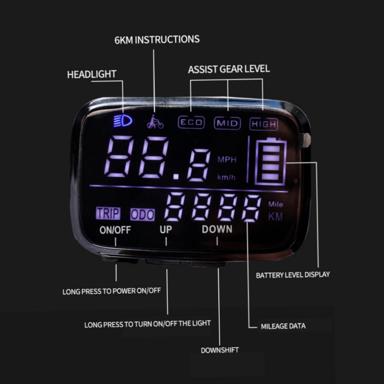 VIVI Electric Bike 48V 08N LCD Display Meters For Gopina Ebike