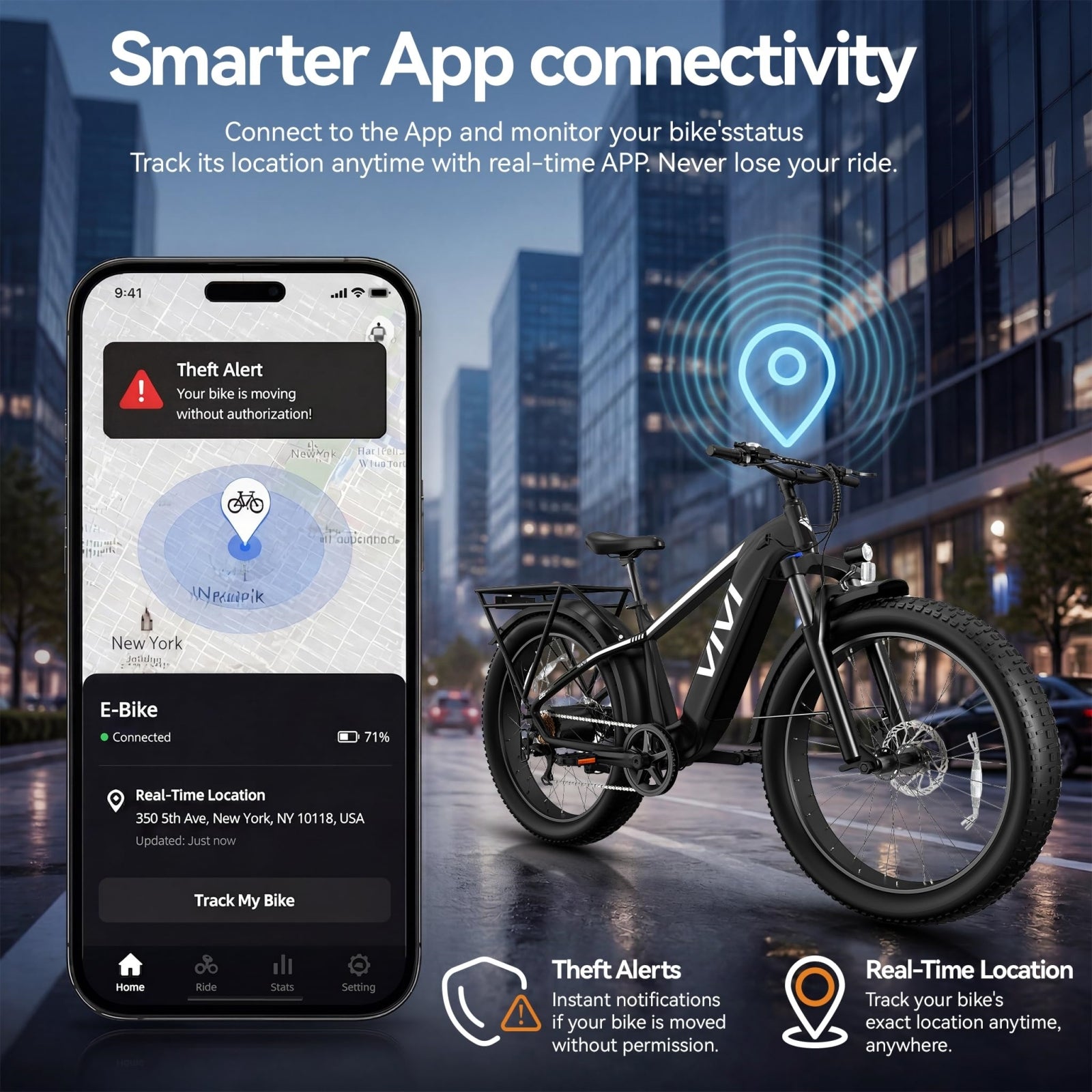 VIVI ACE01 Pro Electric Bike Torque Sensor Fat Tire Electric Bike with App Control