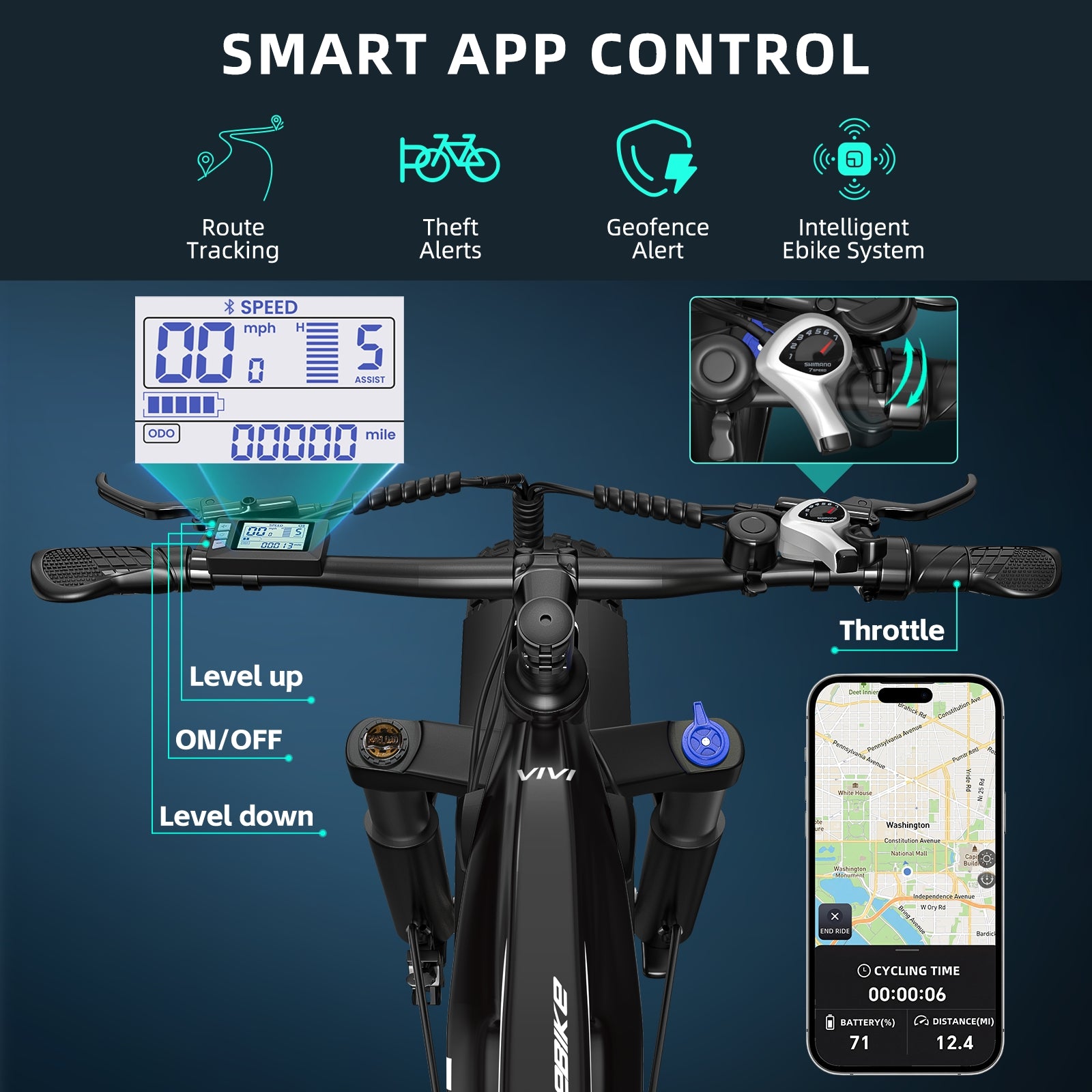 VIVI ACE01 Pro Electric Bike Torque Sensor Fat Tire Electric Bike with App Control Space Black