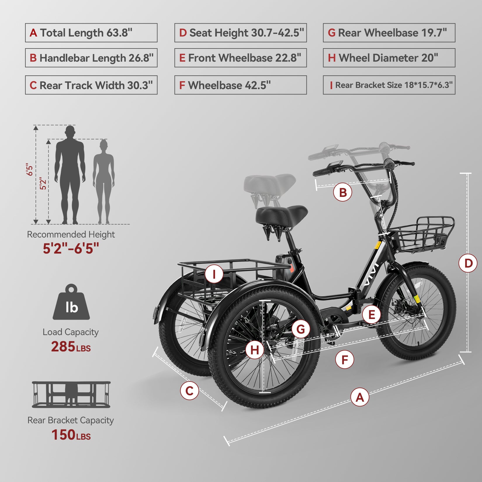 VIVI T01 Electric Trike Folding Cargo Electric Tricycle UL2849 Certified
