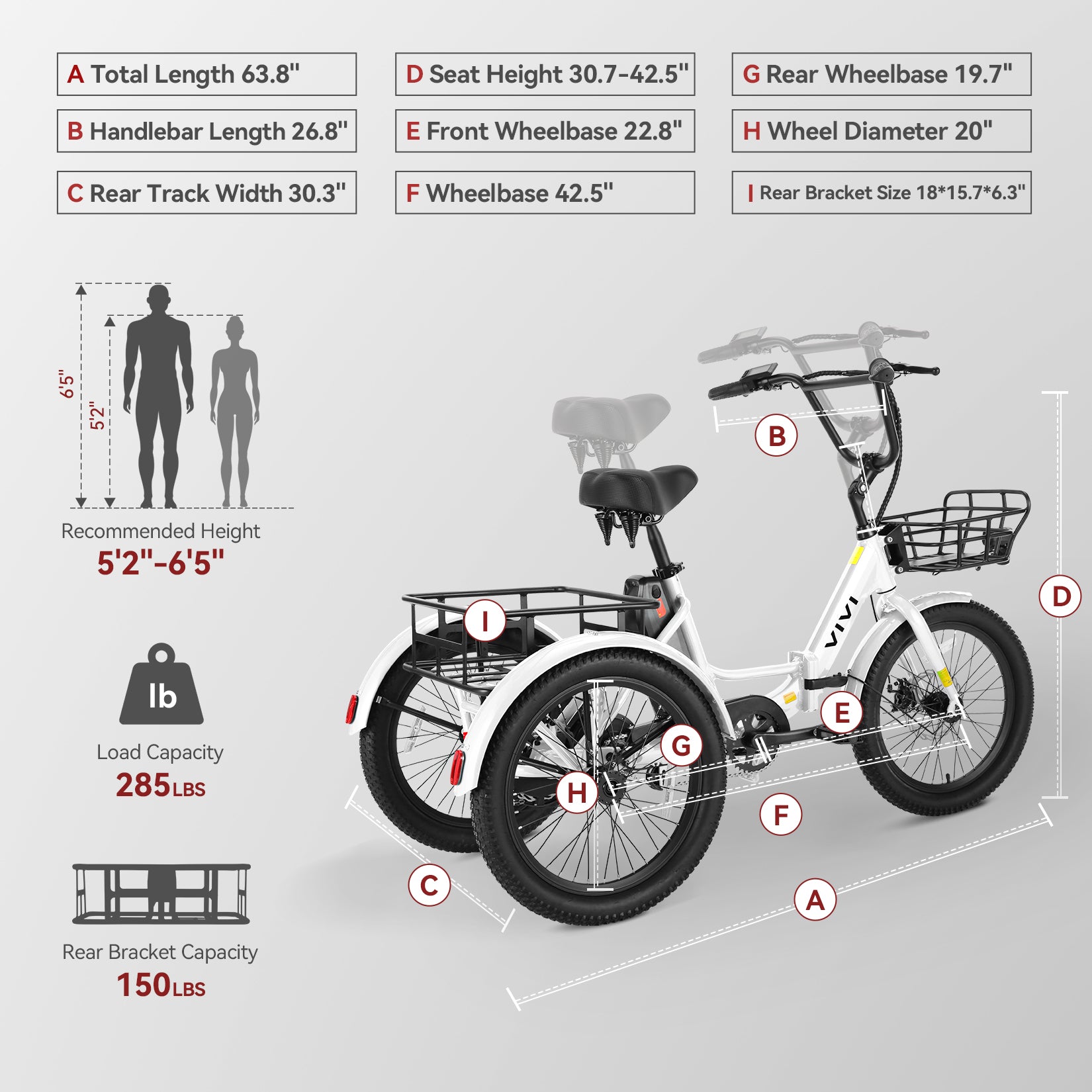 VIVI T01 Electric Trike Folding Cargo Electric Tricycle UL2849 Certified