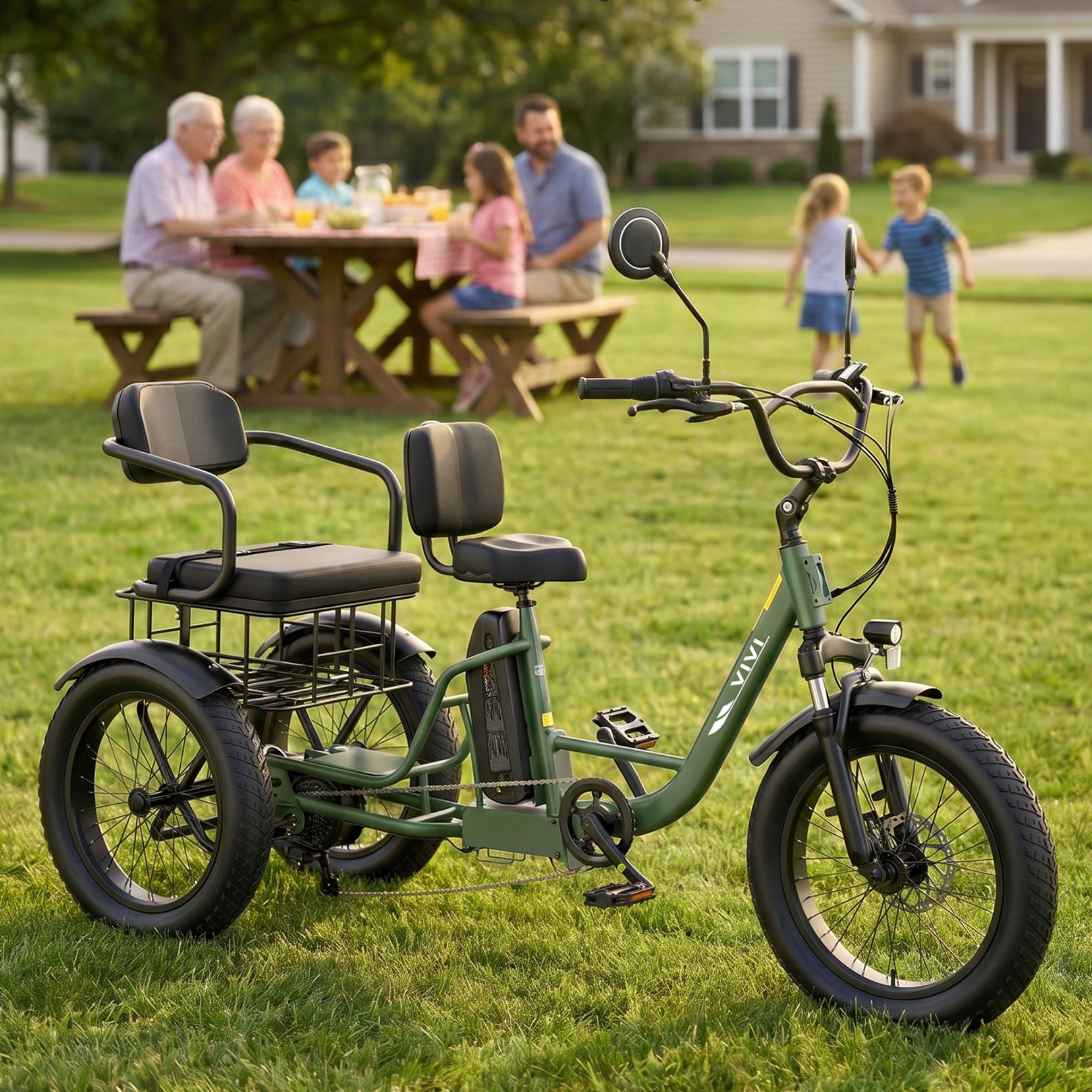 VIVI FAM01 Electric Trike Fat Tire Family Electric Tricycle SGS Certified to UL2849