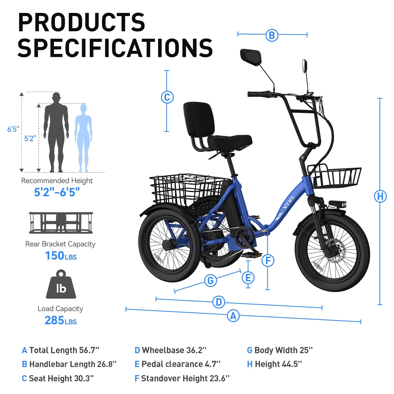 VIVI FatGo1 Electric Trike Folding Commuter Electric Tricycle SGS Certified to UL2849