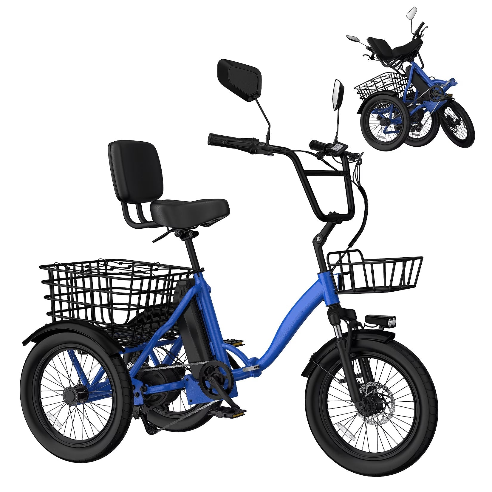 Electric Tricycle with 18''X3.0'' Fat Tires for Adult,3-Wheel e Bike with 2 Baskets, Peak 750W Motor, 48v 13.5AH Removable Battery, 15.5PMH Top Speed, and Up to 40+ Miles Range