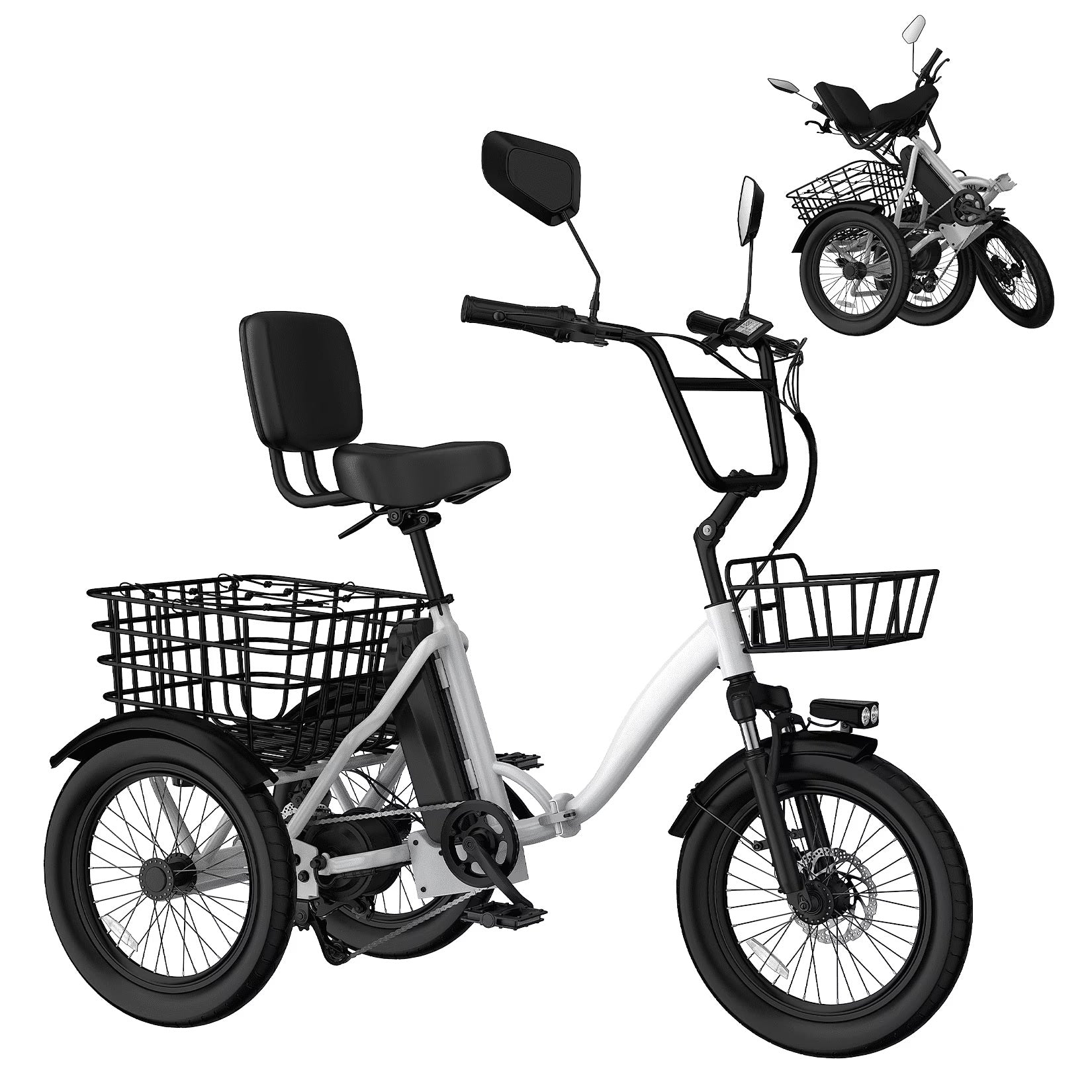 Electric Tricycle with 18''X3.0'' Fat Tires for Adult,3-Wheel e Bike with 2 Baskets, Peak 750W Motor, 48v 13.5AH Removable Battery, 15.5PMH Top Speed, and Up to 40+ Miles Range