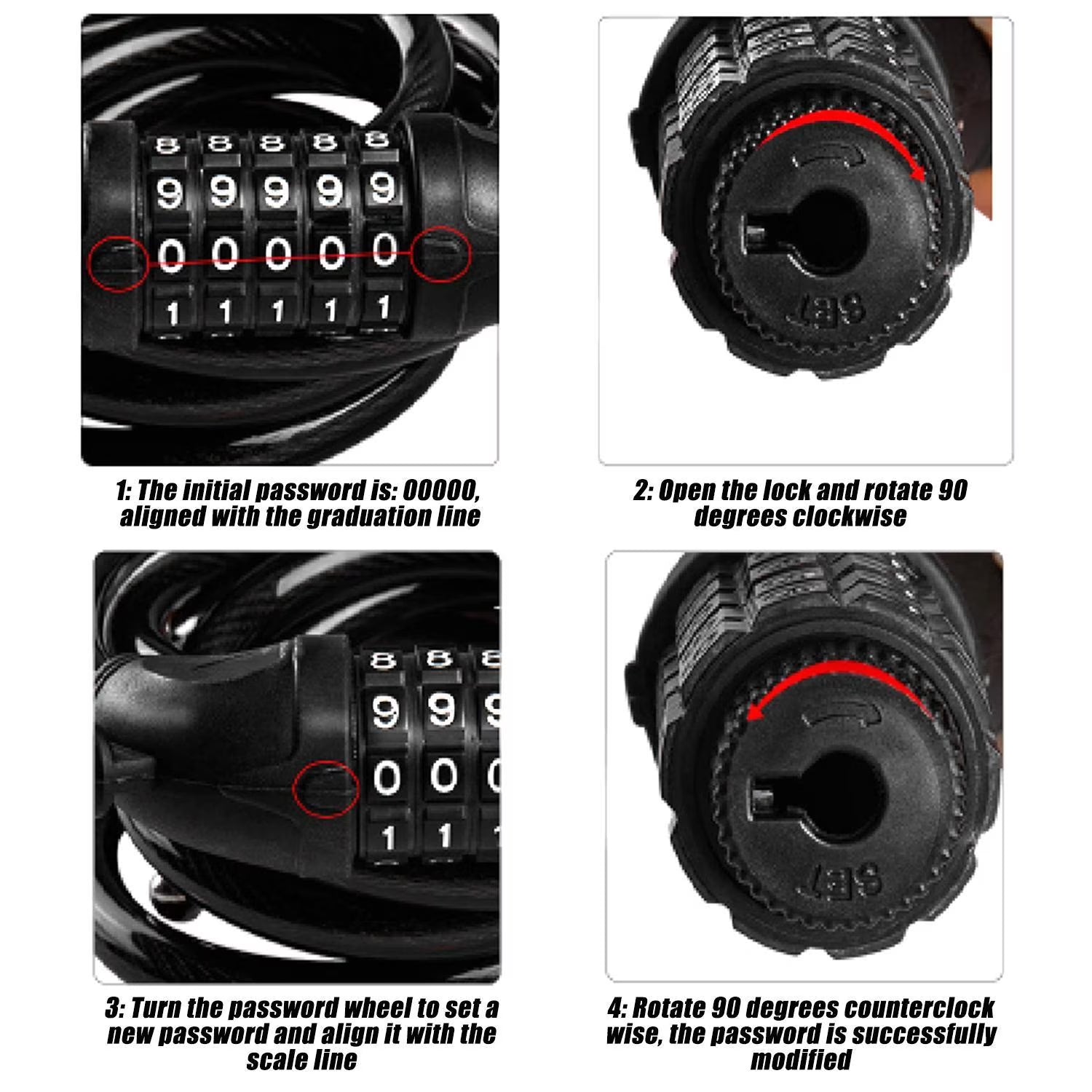 VIVI Bike Lock 150cm Combination Cable Lock
