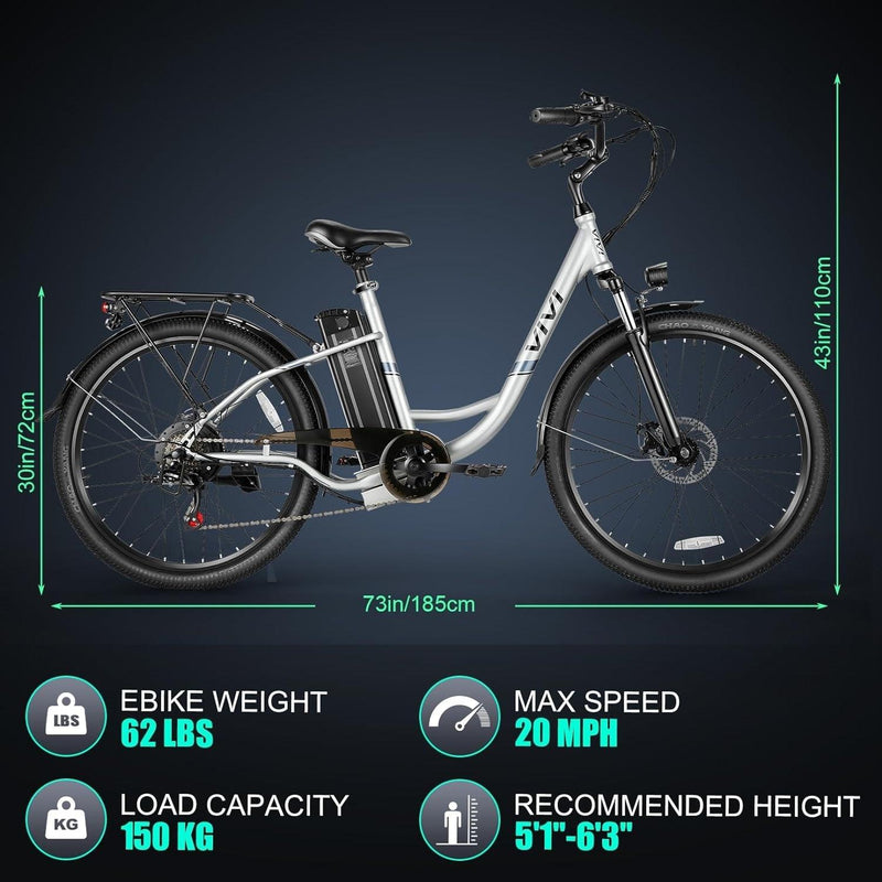 Vivi C26 Step-Through Commuter Cruiser Electric Bike