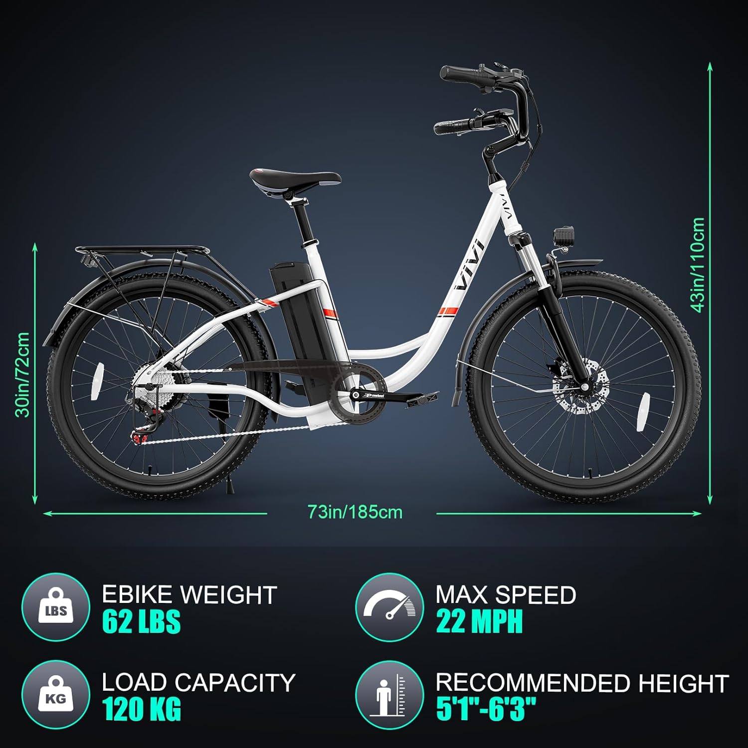 VIVI C26UL Electric Bike Cruiser Electric Commuter Bike SGS Certified