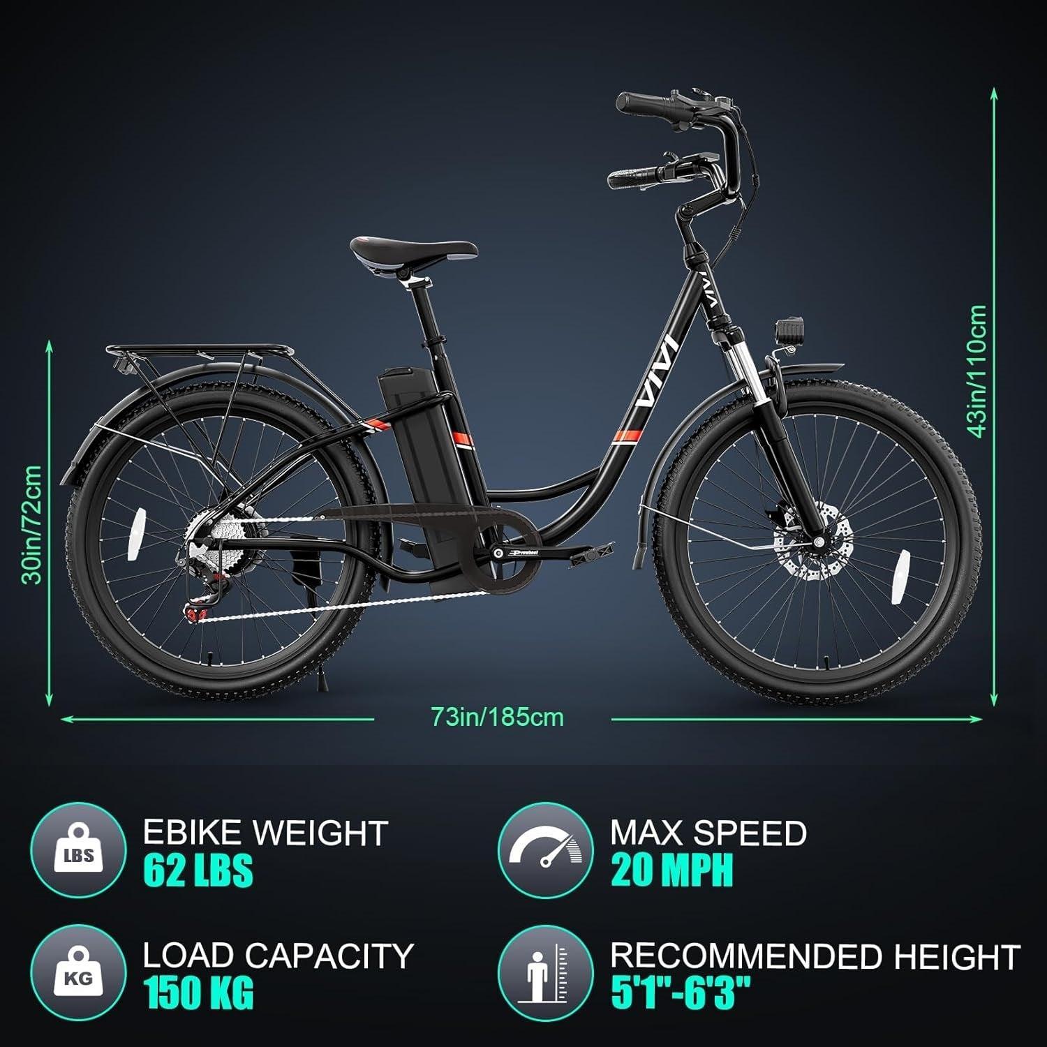 VIVI C26UL Step-Through Commuter Cruiser Electric Bike UL2849 Certified