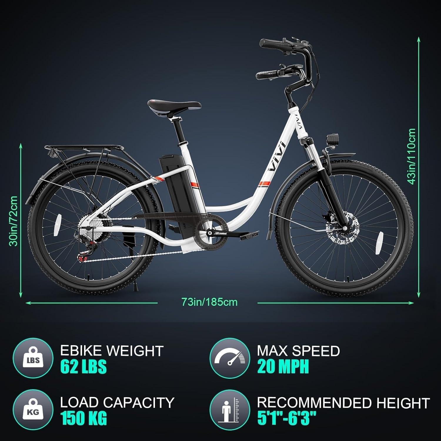 VIVI C26UL Step-Through Commuter Cruiser Electric Bike UL2849 Certified