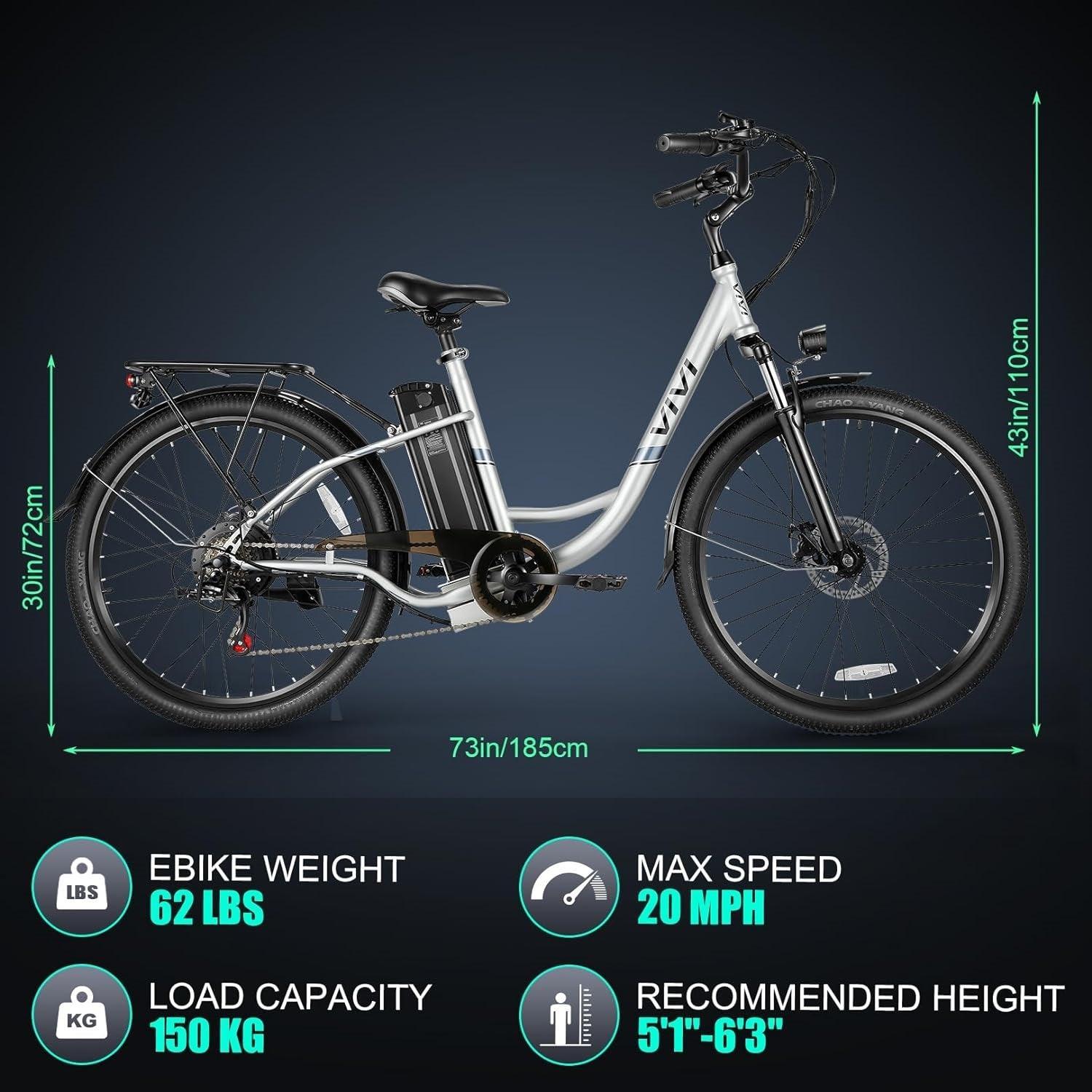 VIVI C26UL Step-Through Commuter Cruiser Electric Bike UL2849 Certified