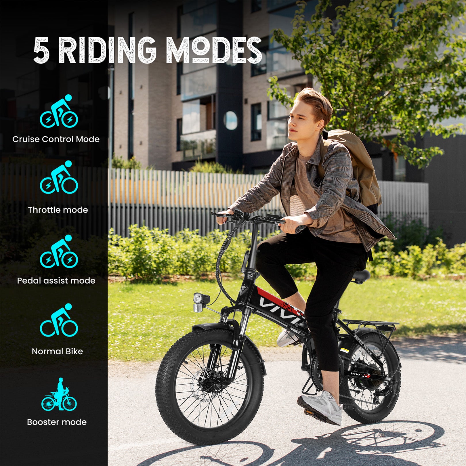 VIVI FM20UL 2.4" Fat Tire Urban Folding Electric Bike UL2849 Certified