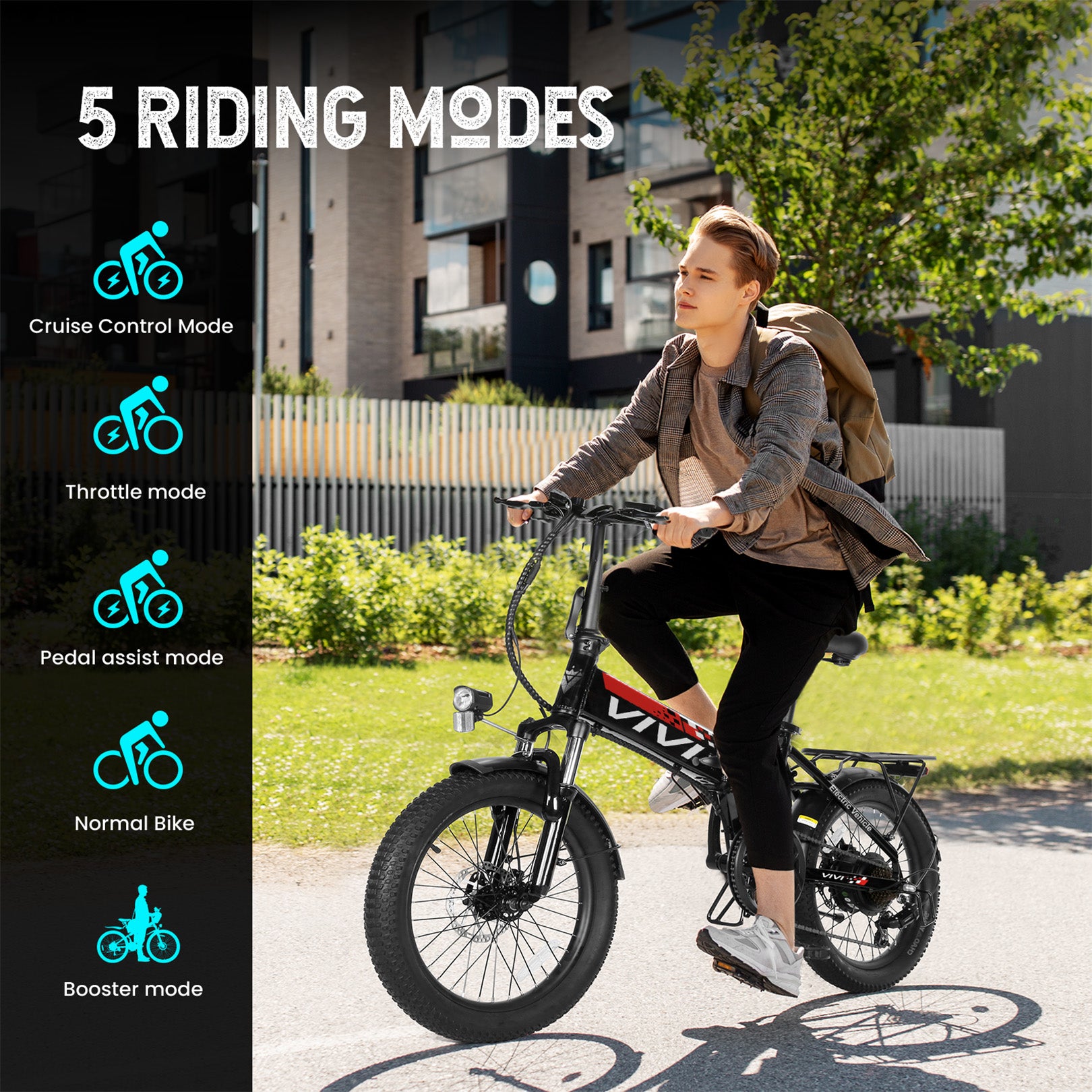 VIVI FM20UL Electric Bike 2.4" Fat Tire Folding Electric Bike SGS Certified to UL2849