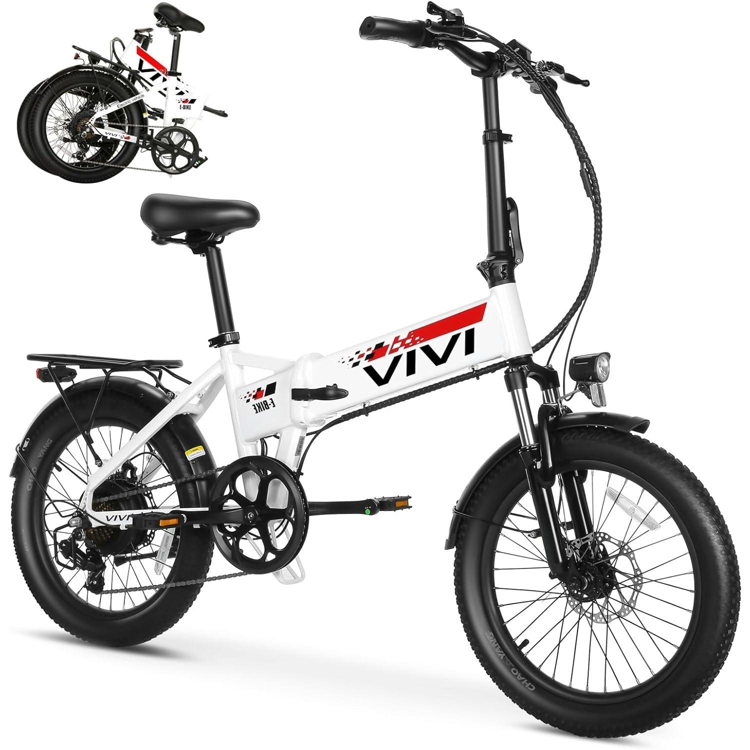 folding electric fat tire bike bicycle VIVI Electric Bike for Adults 20" x 2.4 Folding Electric Bike 48V 500w Electric Bike Commuter Bike 19.8mph Suspension Fork Electric Bike with Cruise