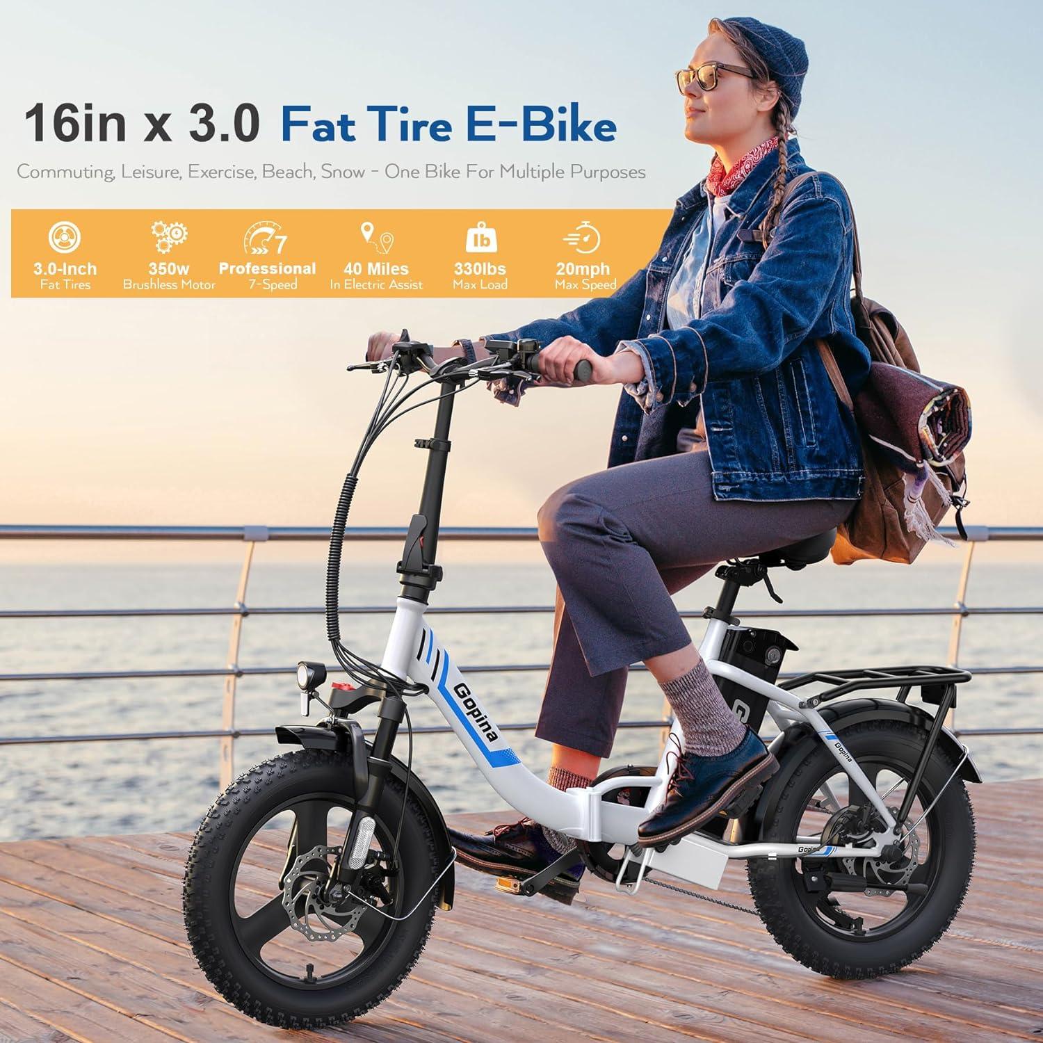 VIVI Gopina Commuter 3.0" Fat Tire Folding Electric Bike UL2849 Certified