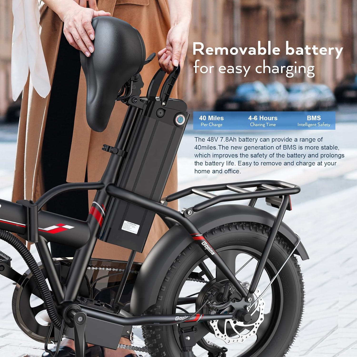 VIVI Gopina Electric Bike 3.0" Fat Tire Folding Electric Bike SGS Certified to UL2849