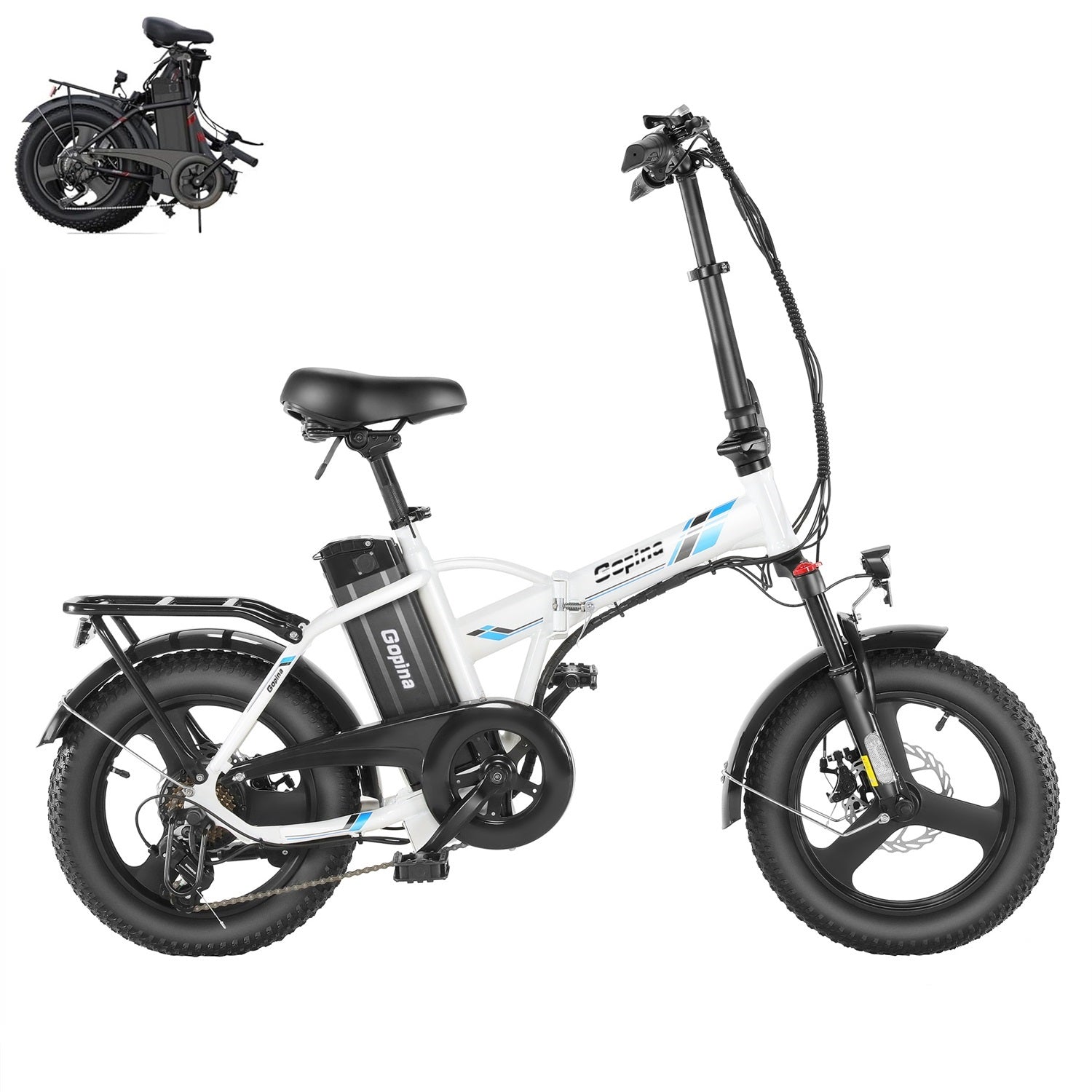 VIVI Gopina Electric Bike Fat Tire Folding Electric Bike SGS Certified to UL2849 Black Step-Over