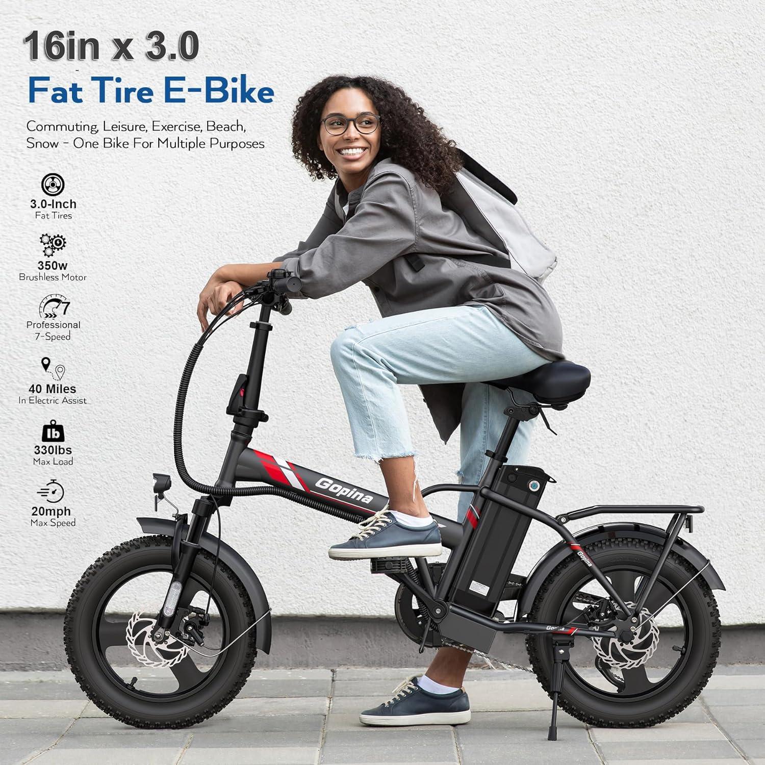 VIVI Gopina Electric Bike 3.0" Fat Tire Folding Electric Bike SGS Certified to UL2849