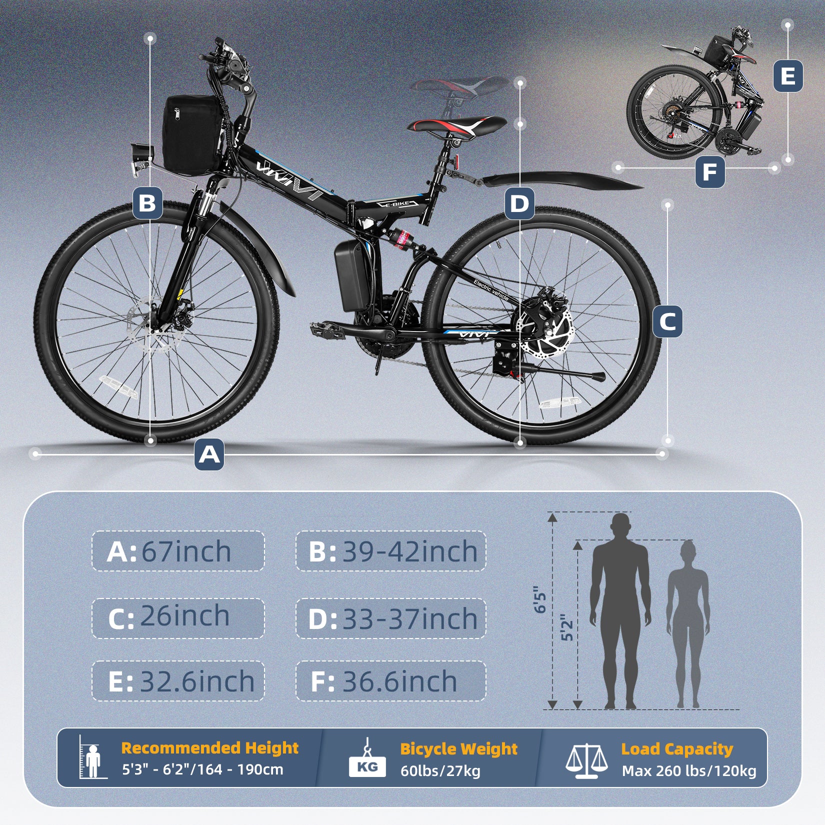 VIVI M026TGBUL Electric Bike Softail Folding Electric Mountain Bike SGS Certified to UL2849