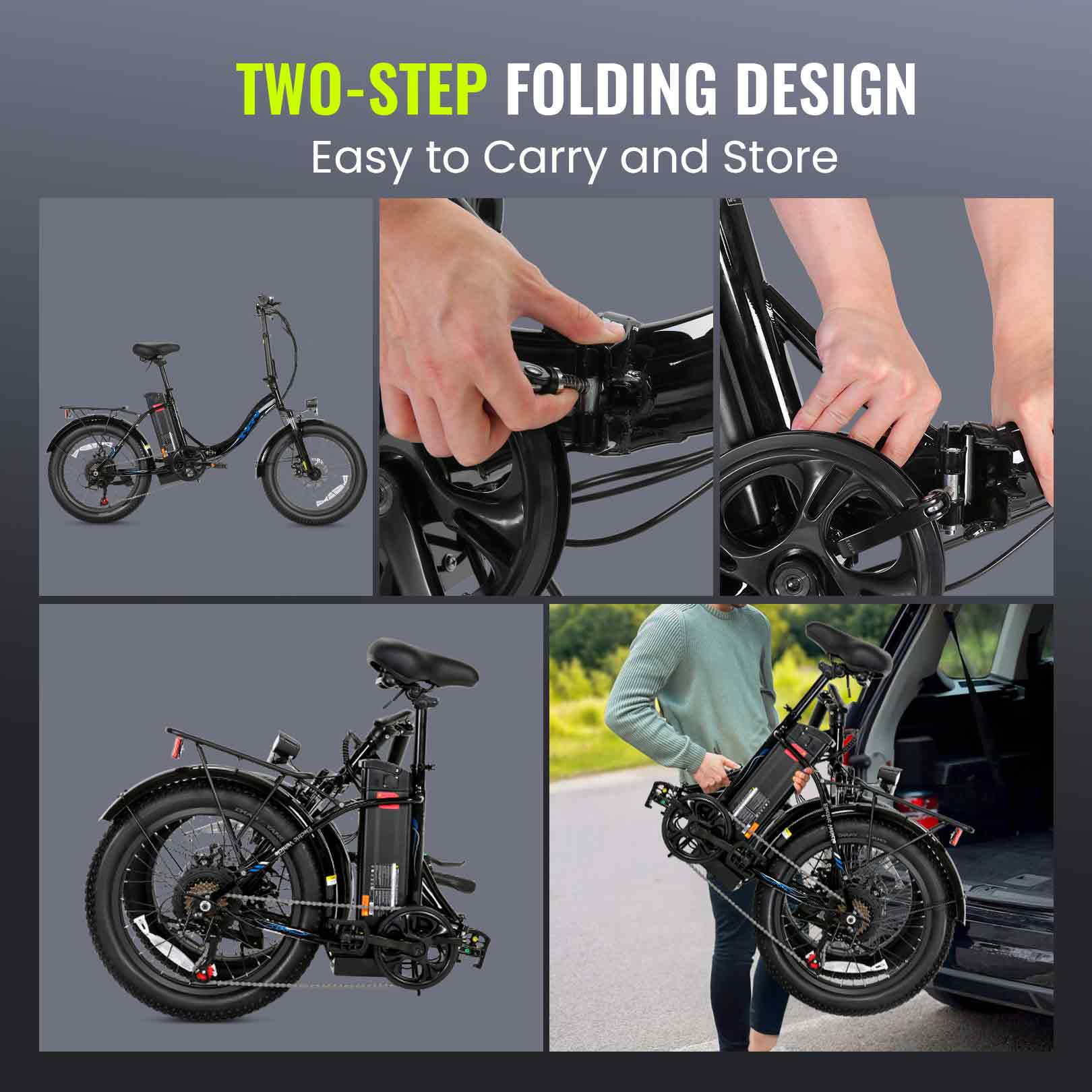 VIVI MT20UL Electric Bike 3.0" Fat Tire Folding Electric Bike SGS Certified to UL2849