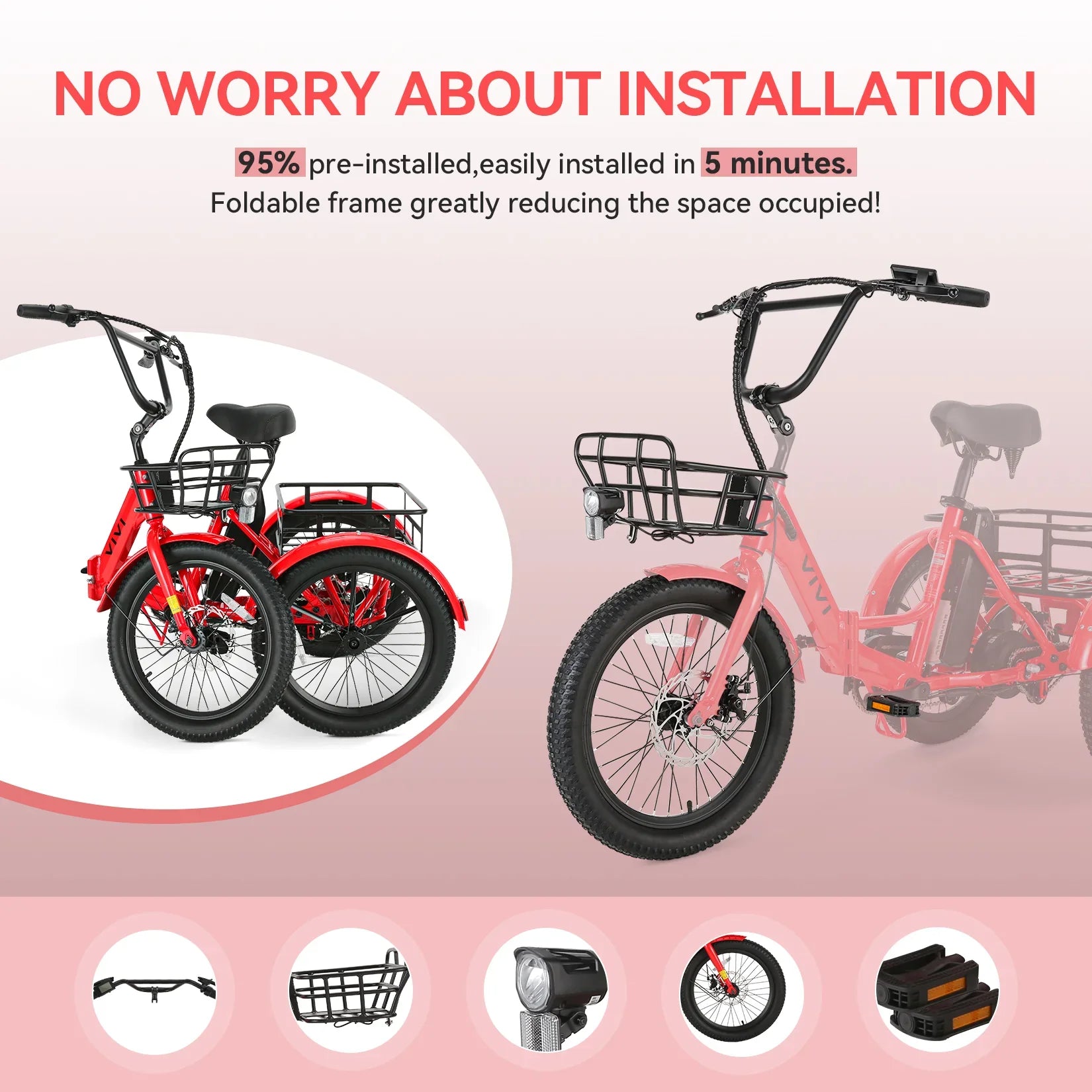 VIVI T01 Electric Trike Folding Cargo Electric Tricycle SGS Certified to UL2849